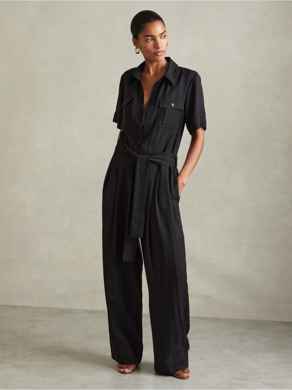 Reiss Joanie Black Wide-Leg Jumpsuit
